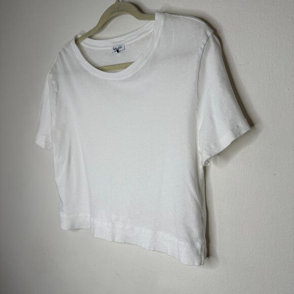 Splendid White 100% Cotton Short Sleeve Round Neck Boxy Wide Hem Crop Tee Medium - Picture 2 of 10